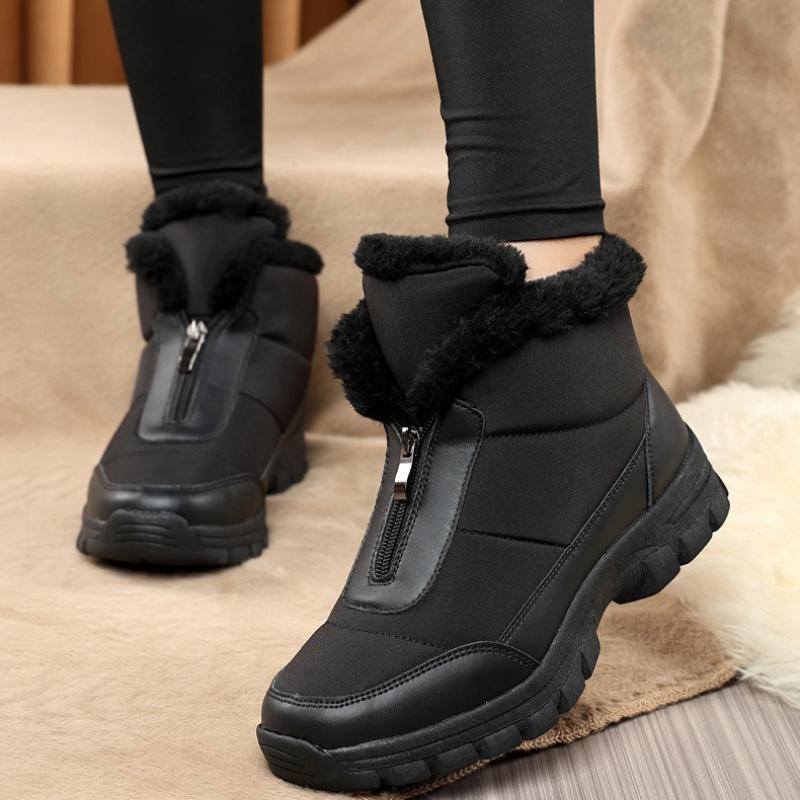 Waterproof Women Winter Ankle Boots Front Zipper Plush Snow Boots Non‑Slip Warm Outdoor Cold‑Proof Short Booties