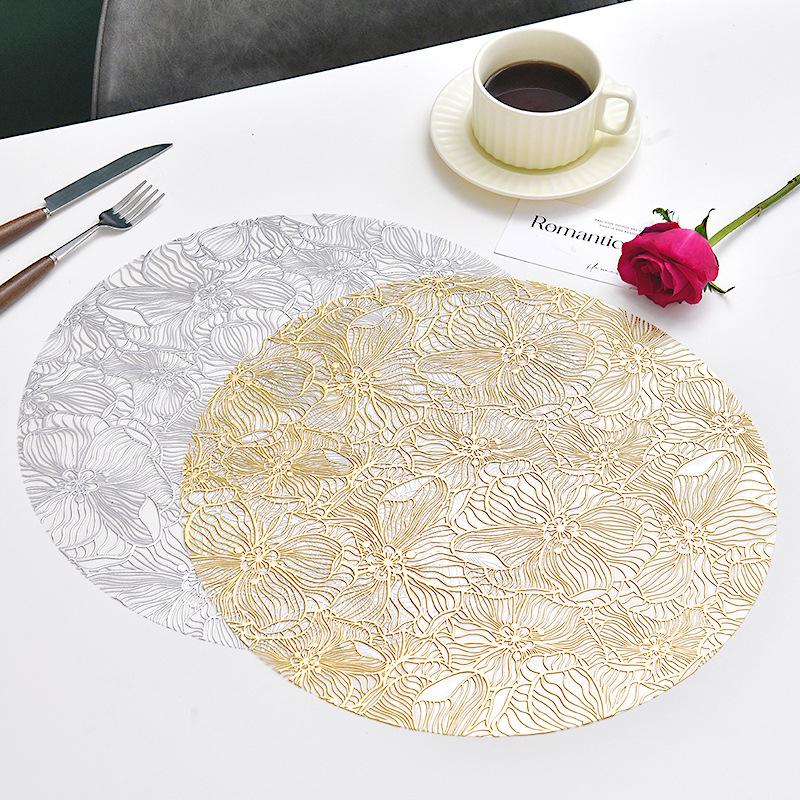 1pc Round Flower Petal Placemat Transparent PVC Waterproof and Heat-insulating PP Printed High-end Dining Table Decoration Mat
