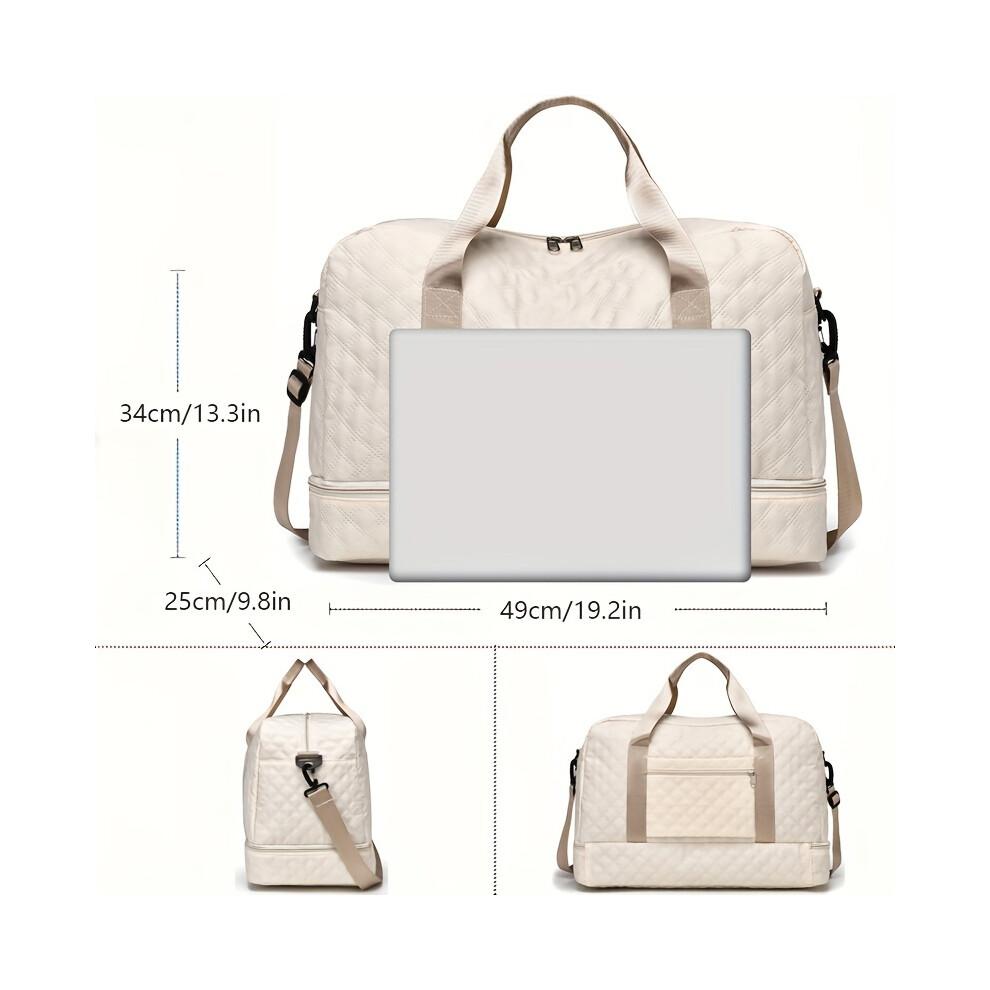 (Beige) 1PC Lightweight Argyle Pattern Luggage Bag, Large Capacity Travel Duffle Bag, Portable Overnight Bag