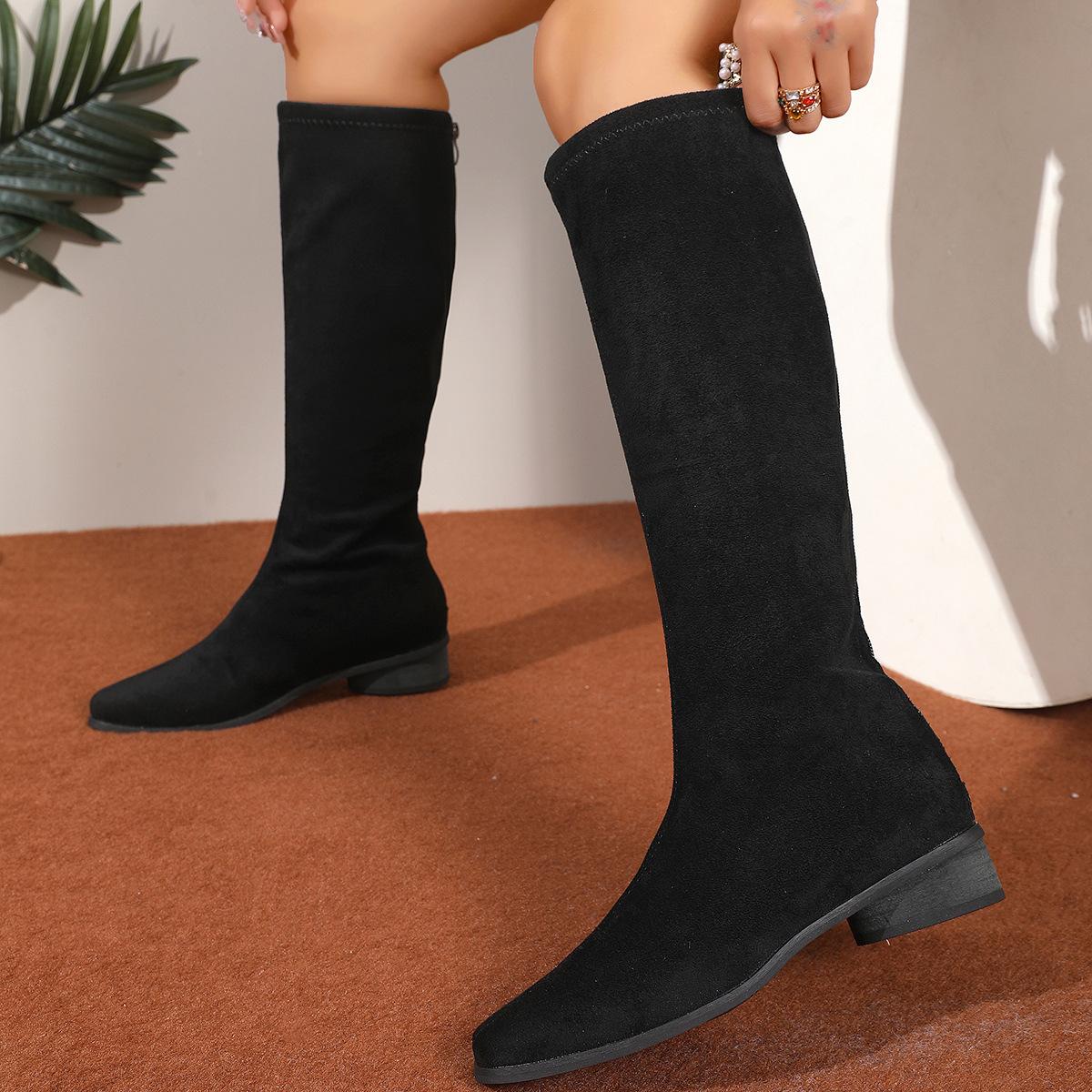 New retro inner heightening boots long boots women s stacking boots French temperament thin pleated medium tube knight boots women 35