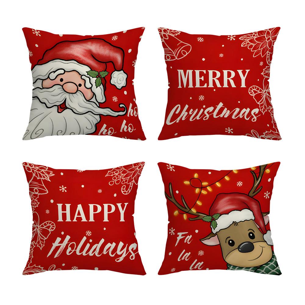 New Red Christmas Santa Claus Elk Home Decoration Pillow Cover