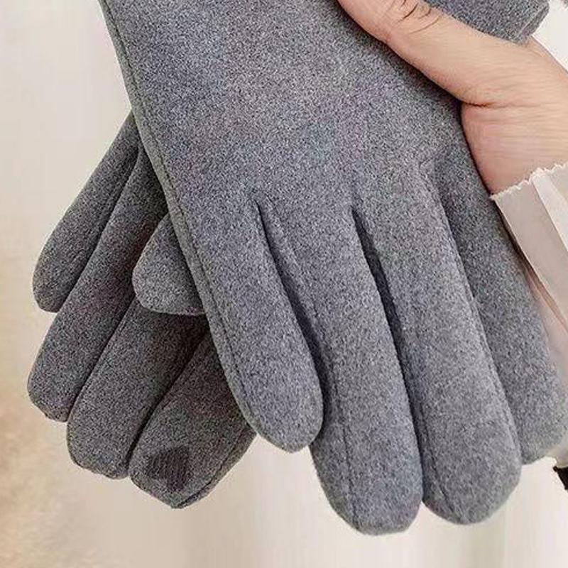 Winter Rabbit Fur Mouth Full Finger Touch Screen Mittens Plus Velvet Warm Gloves For Women