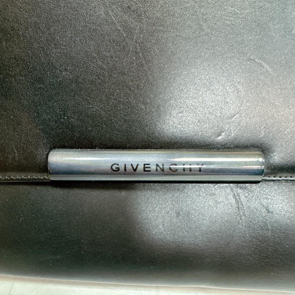 Givenchy Logo Vintage Leather Shoulder Bag Black Leather Used