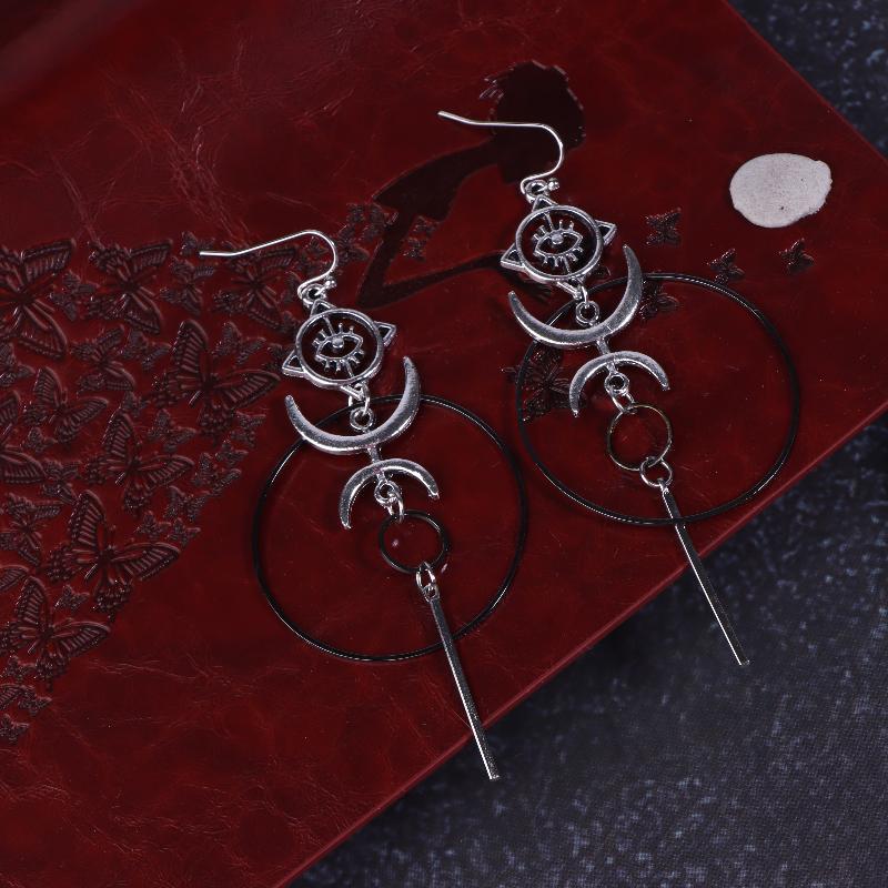 Exaggerated Moon Crescent Devil Eye Large Circle Long Earrings For Women Vintage Jewelry Gift Accessories