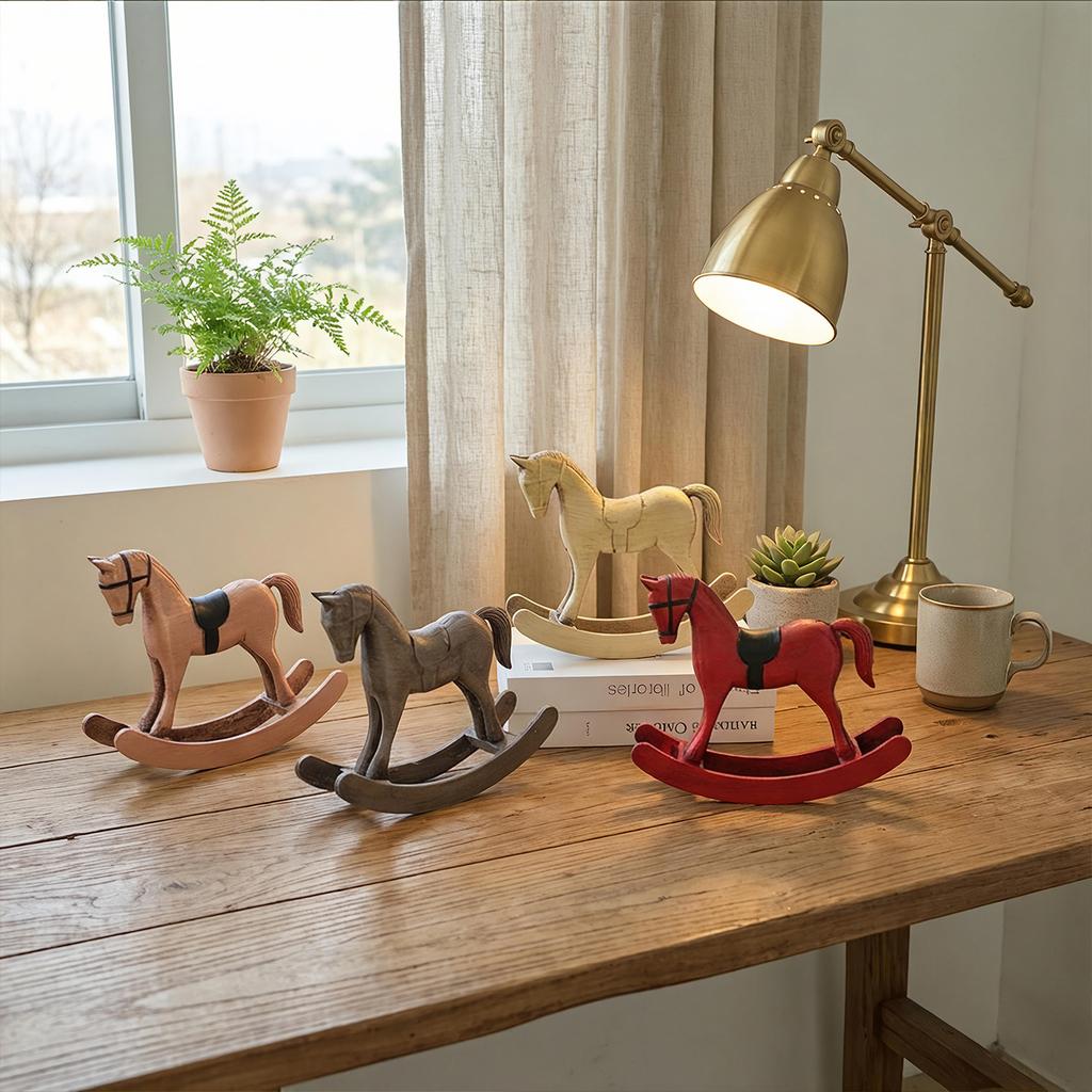 Rocking Horse Figurine European Retro Desktop Old Ornaments Home Decoration Wooden Crafts For Home Cabinet New Year Decoration
