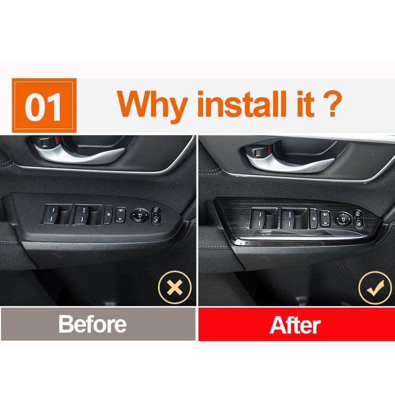 Pentru Honda crv CR-V 2017- 2022, inoxidabil, panou cotieră ușă mașinii, comutator fereastră, butoane de ridicare, acoperitoare, accesorii interioare