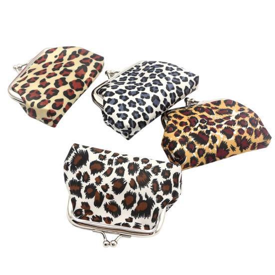 Leopard Print Coin Purse Fabric Change Purse Retro Kiss Lock Coin Pouch for Cash