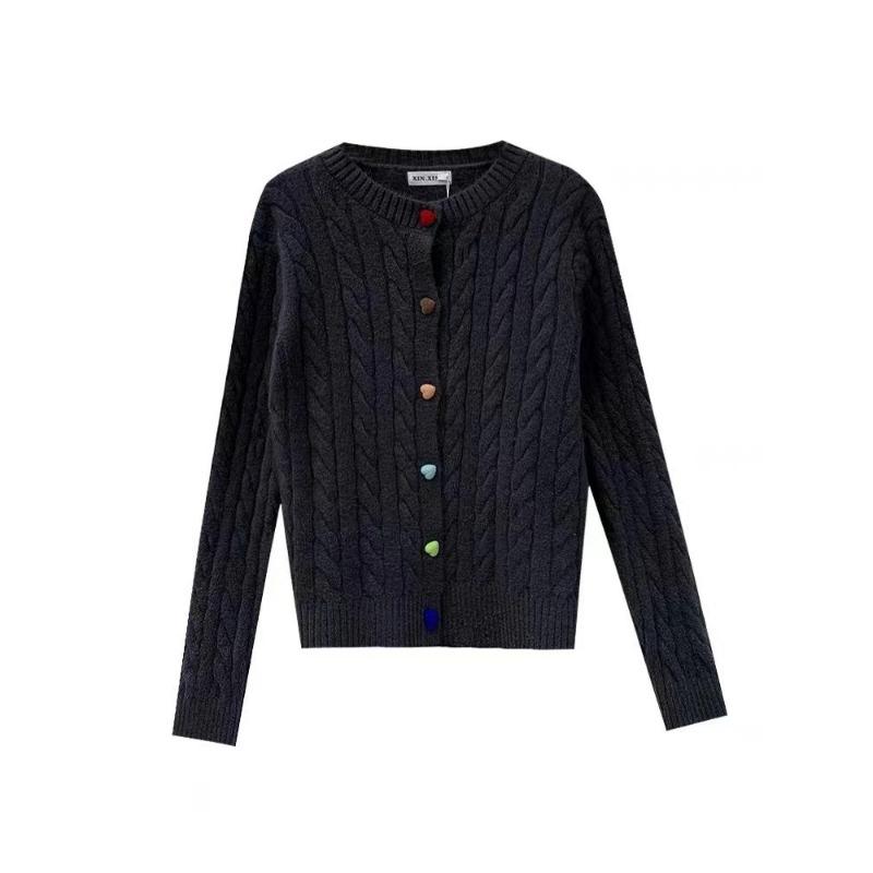 

Autumn and winter sweet color love button knitted cardigan fashion twist versatile soft waxy sweater jacket women One size чёрный