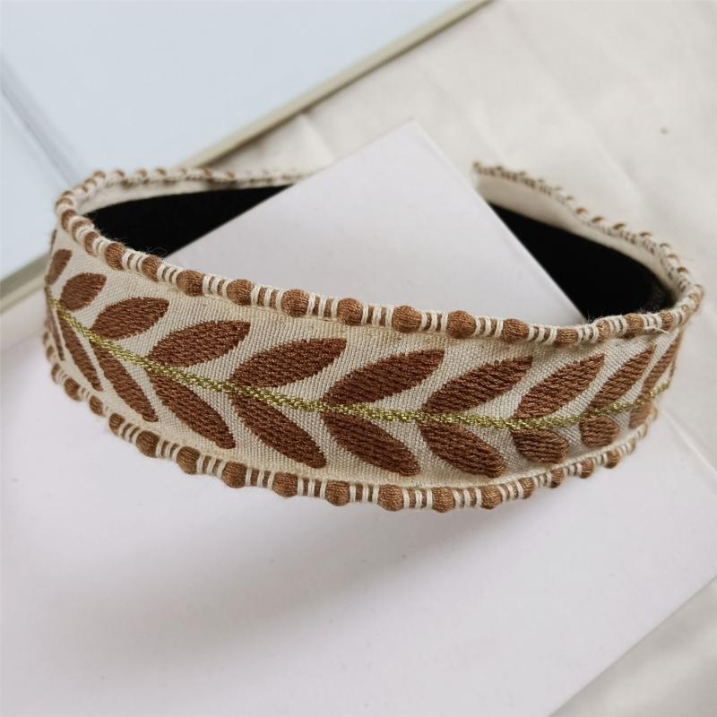 Wide Knotted Hairband With Leaf Embroidery Design Headbands Soft Fabric Hair Decoration Fashion Headwear For Women Girls
