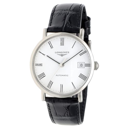 Longines Men's ELEGANT Automatic Watch, Water Resistant to 3 ATM, Sapphire Crystal, White Dial, Stainless Steel, L4.810.4.11.2, Black