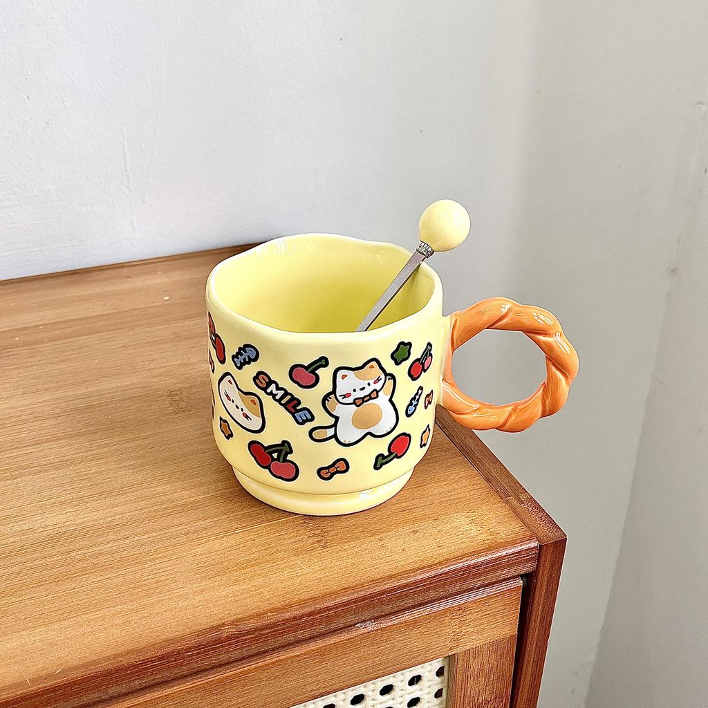 Cute Cartoon Doodle Style Ceramic Cup Household Mug Creative Souvenir Opening Birthday Gift Water Cup Women