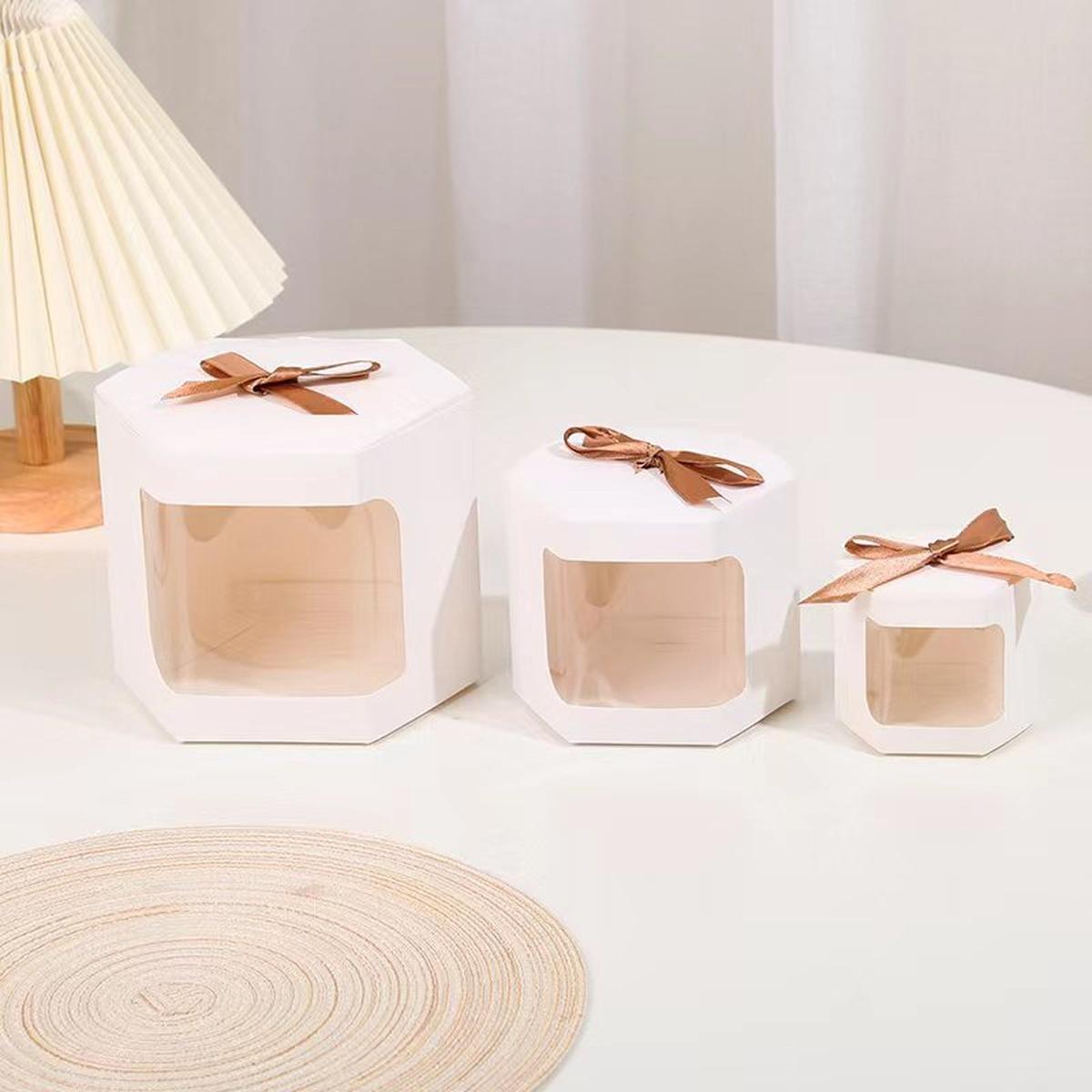 

10pcs Gift Box with Display Window Hexagonal Paper Box with Lid - Perfect for Gifts,Birthdays - Suitable for Wedding Decorations 7X7X7cm