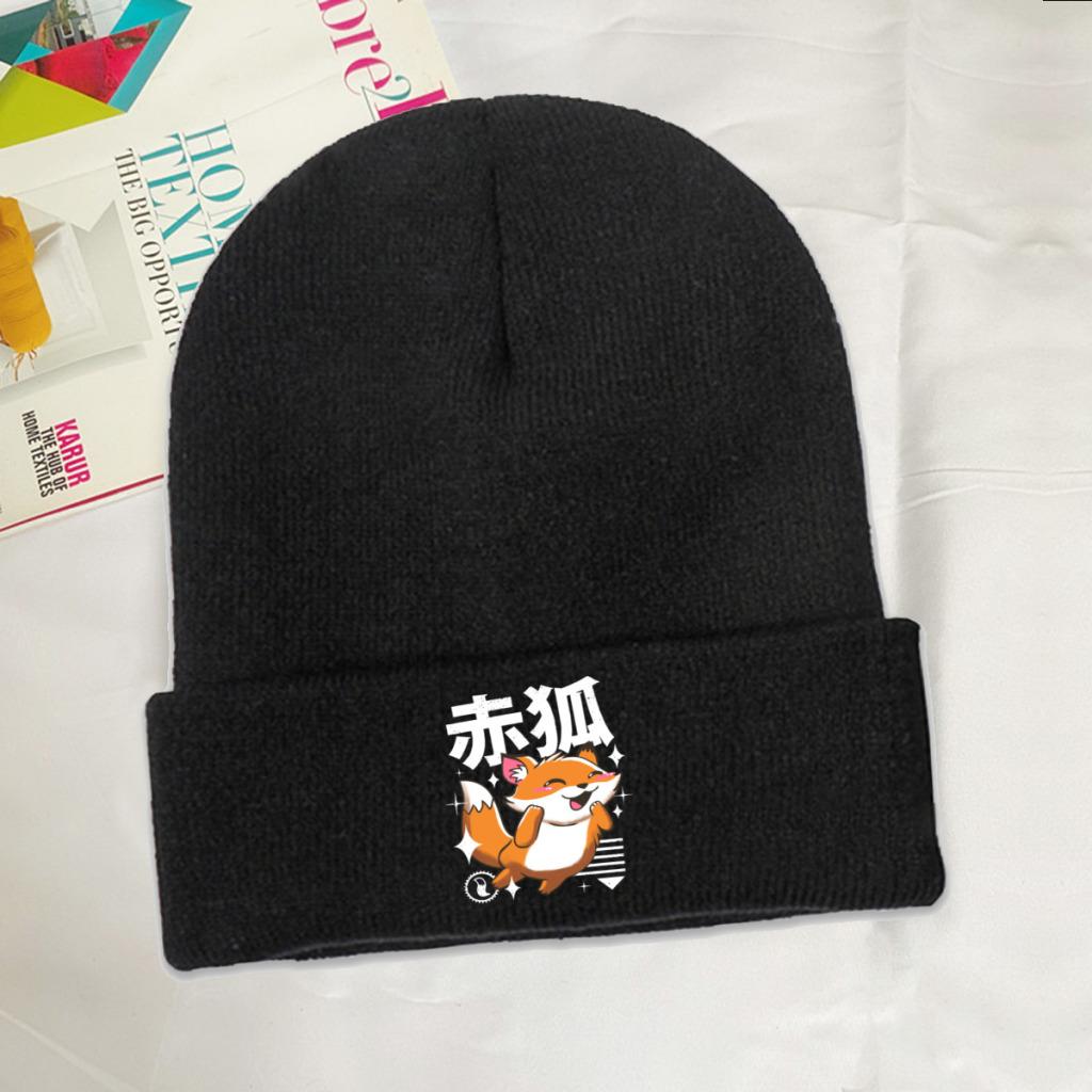 Kawaii Fox Knitted Hat Women's Unisex's Beanie Winter Hat  Warm Melon Cap