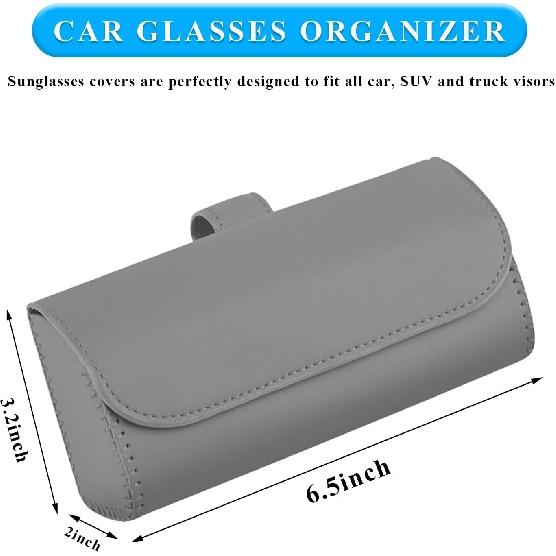 Suporte para Óculos de Sol para Para-sol de Carro, Caixa Organizadora de Couro para Óculos de Auto com Fecho Magnético Oculto, Clipe Suporte para Estojo de Óculos de Veículo, Carro