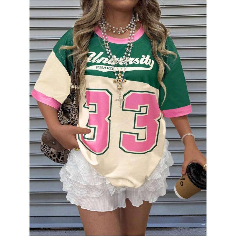 

Women s casual contrasting color T-shirt, digital design, perfect for summer S