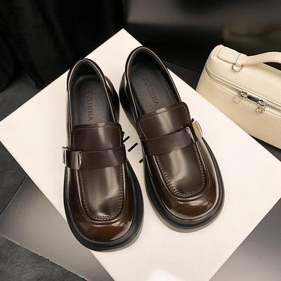 Platform Women's New Muffin Heightening Small Leather British Style Small Leather Shoes Brown Single Shoes
