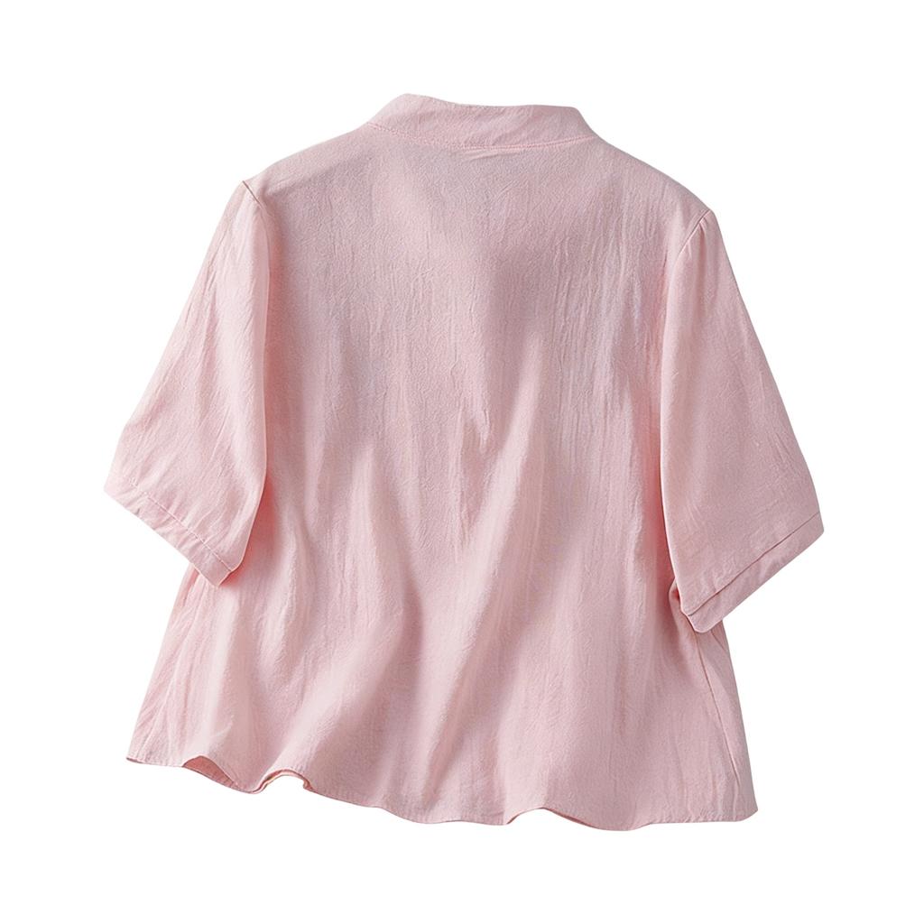 Women's Retro Loose Fit Linen Cotton Blouse With Buttons And Embroidery