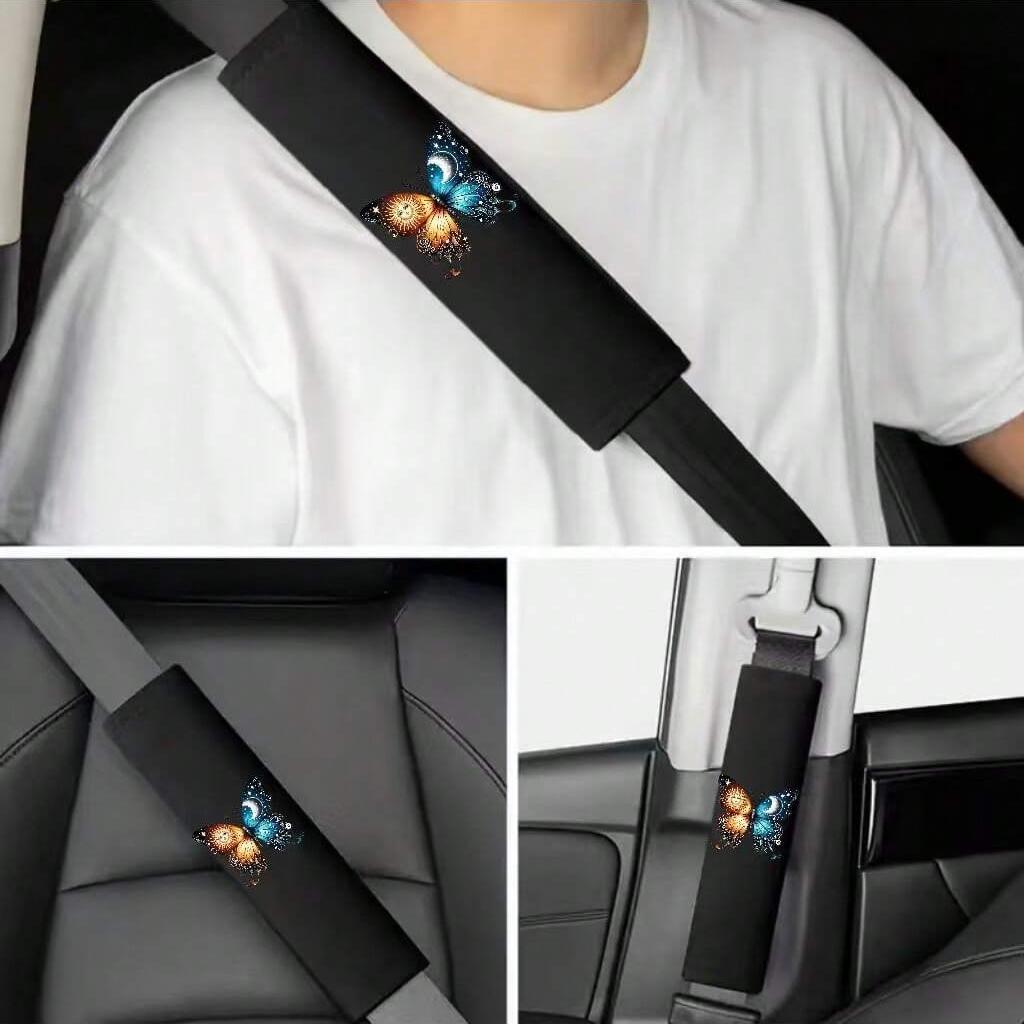 2PCS Starry Sky Butterfly Car Seat Belt Protective Cover Soft and Comfortable Shoulder Cover Car Load Shoulder Strap Protection