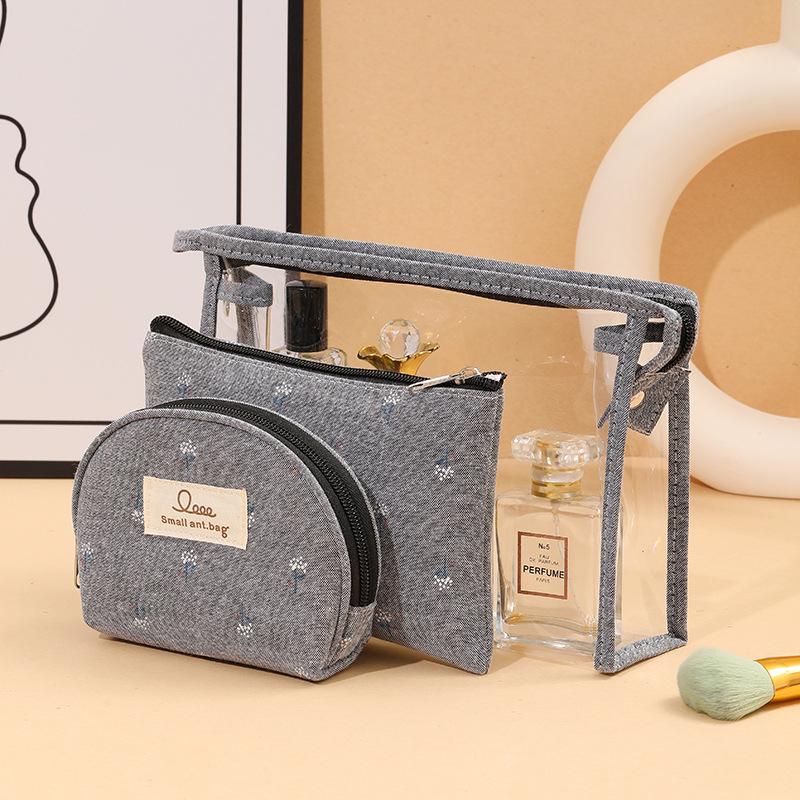Transparent PVC Travel Cosmetic Bag Set - Waterproof, Portable, Three-Piece Toiletry Organizer for Ladies