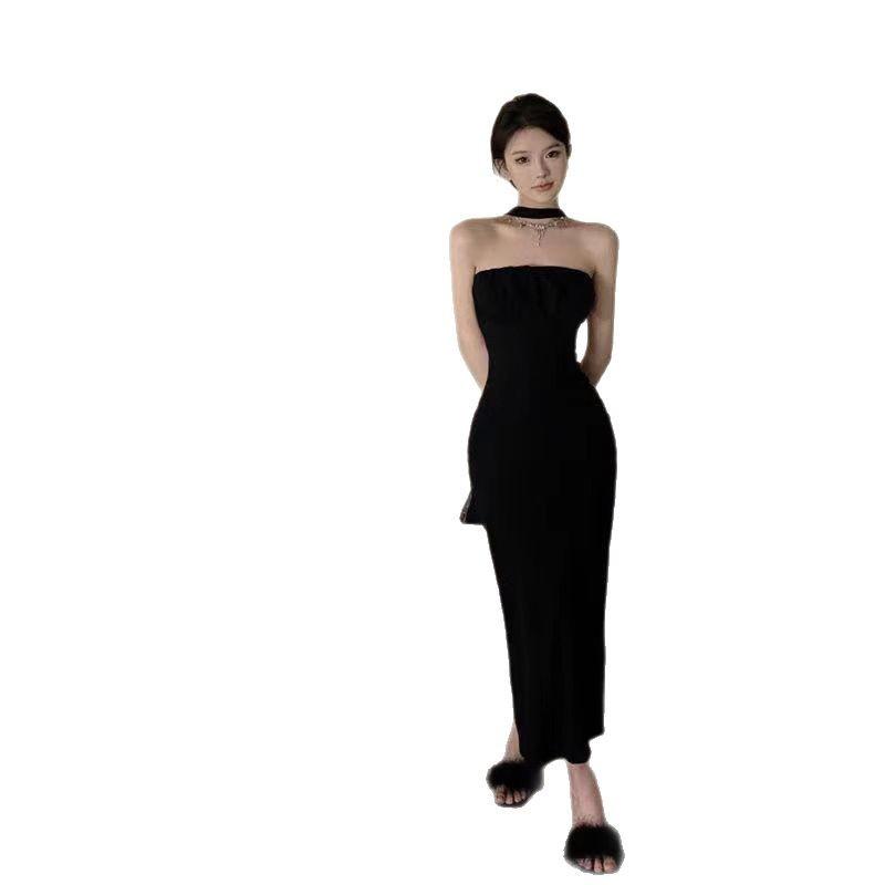 Birthday Party Dress Sexy Dress Neck Halter Bow Tube Top Skirt Black Waist Hip Skirt