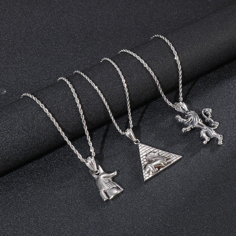 European and American Creative Personality Pyramid Lion Head Men's Titanium Steel Pendant
