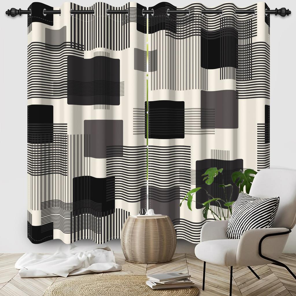 Light Blocking Abstract Geometric Curtains Minimalist Design Bedroom Living Room Window Decoration Hotel Home Drapes Curtain Set Of 2 Modern Made