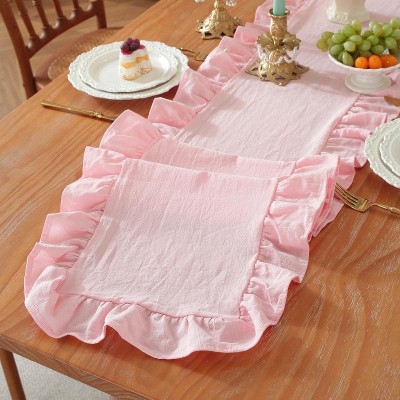 Solid Color Ruffled Rectangular Tablerunner Cute Simple Durable for Christmas Vacation Birthday Party Wedding Table Decoration