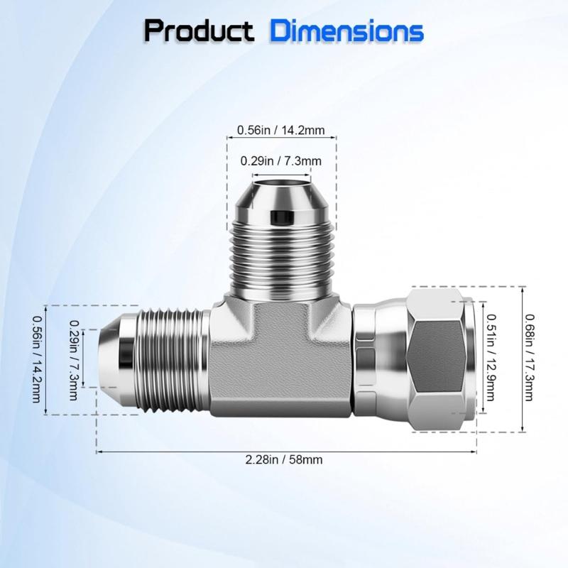 2Pcs 6602-06-06-06 Run Tees Swivel Hose Fittings 3/8inch JIC (9/16"-18 thread) Male x 3/8inch JIC Female Stainless Steel Hydraulic T Adapter Fitting