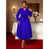 Plus Size Women's Long Sleeve 3D Flower Dress, V Neck Slim Waist Ruffled Hem Evening Party Gown