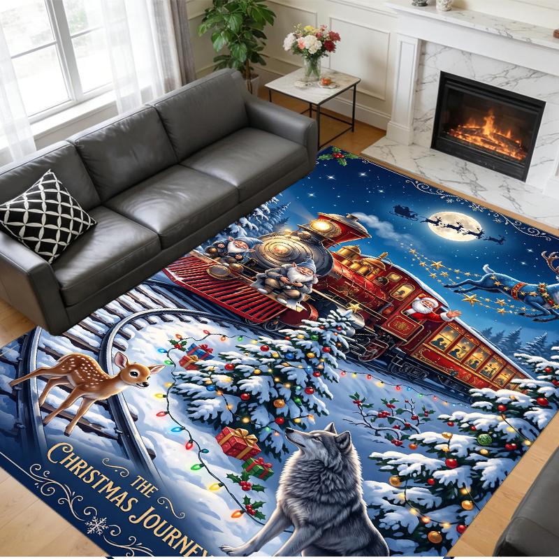 Christmas Printed Square Area Rug Soft Non Slip Floor Carpet For Bedroom Holiday Gift