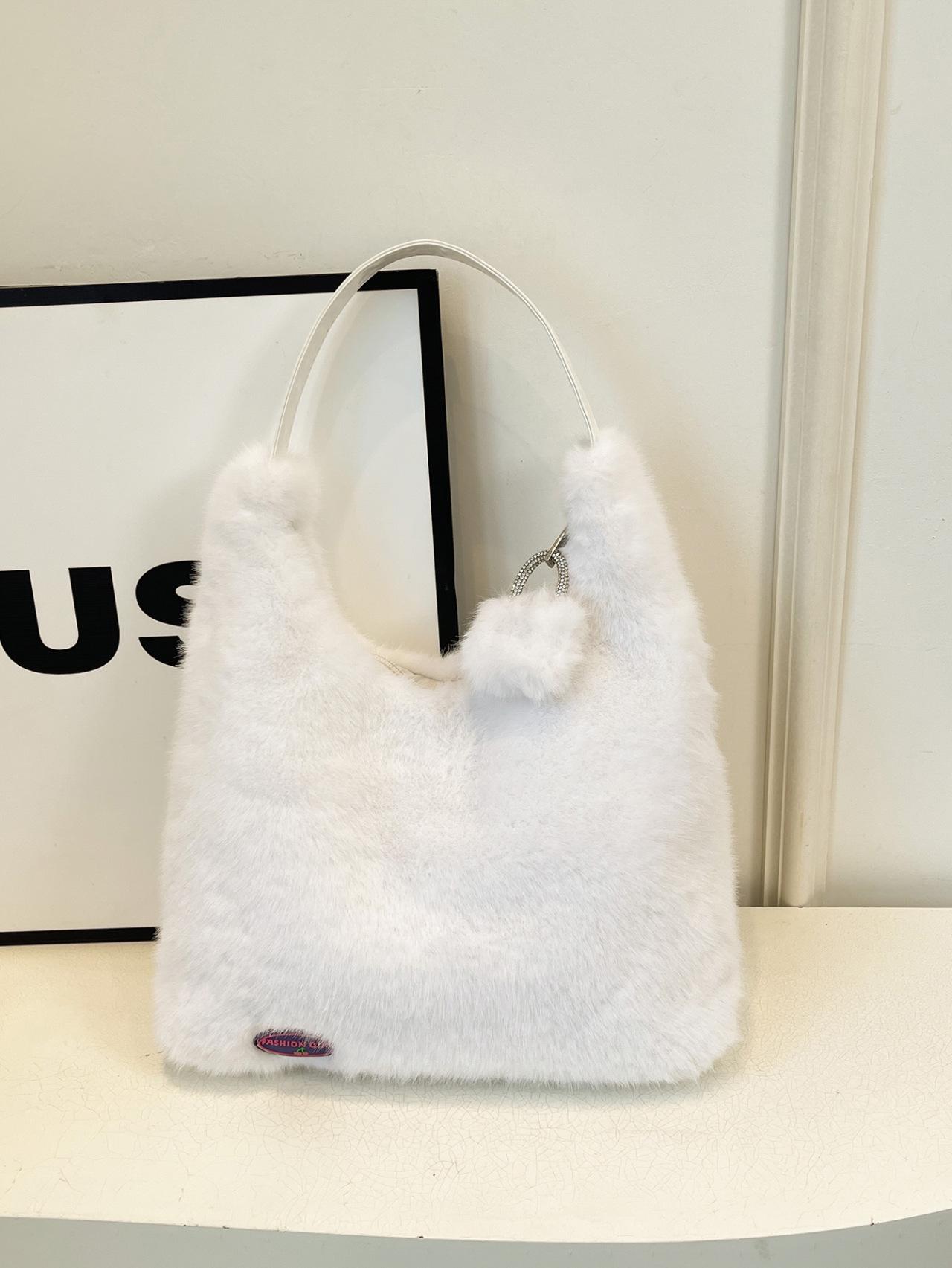 

Универсальная плюшевая сумка в корейском стиле - Вместительная сумка через плечо для женщин белый