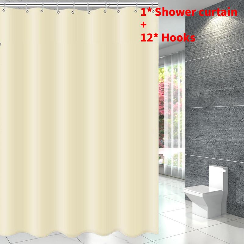 Waterproof Solid Color Polyester Shower Curtain Hooks Set For Decor Bathroom