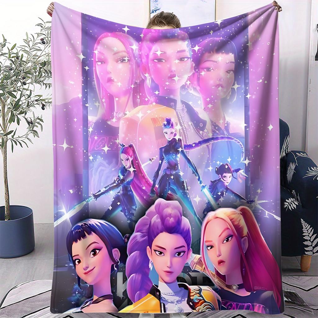 K-Pop Demon Hunters Blanket Girls Boys Plush Throw Blanket Novelty Warm Blanket All Season Huntrix Fan Gift for Office Travel