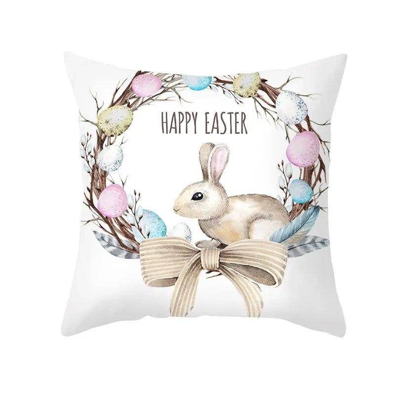 Spring Home Decor Cushion Cover Happy Easter Eggs Rabbit Decorative Pillow Covers Flowers Bunny Printed Throw Pillowcase 45x45cm