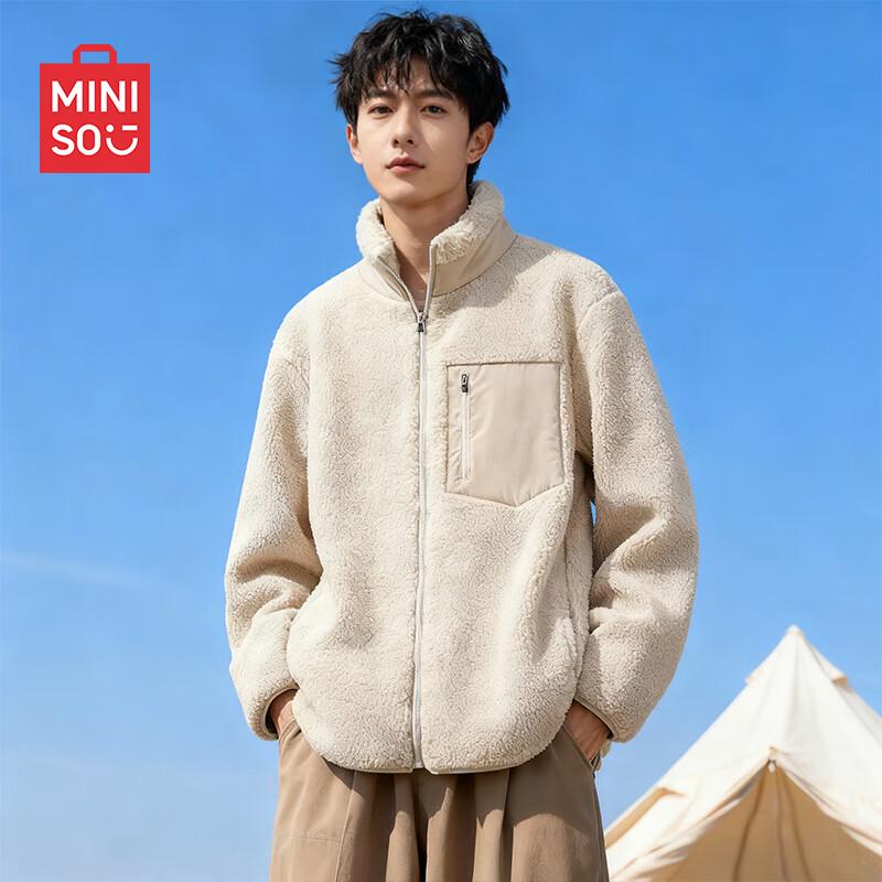 

MINISO Men s Thick Fleece Jacket with Stand Collar XL