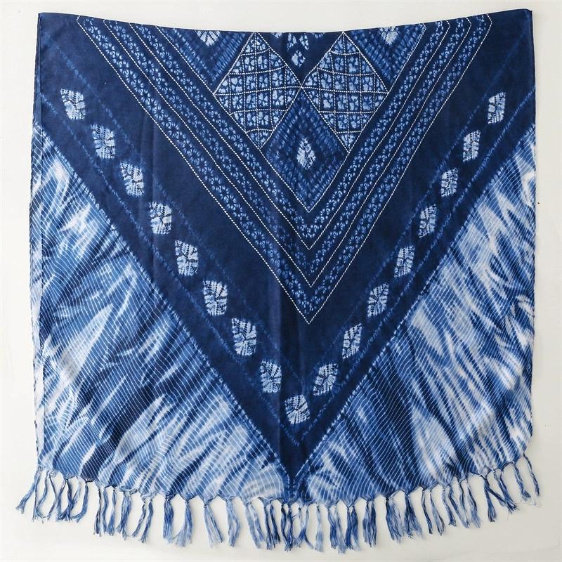New Ethnic-Style Tie-Dye Colorized Blue-And-White Cotton And Linen Scarf Travelling Shawls For Women