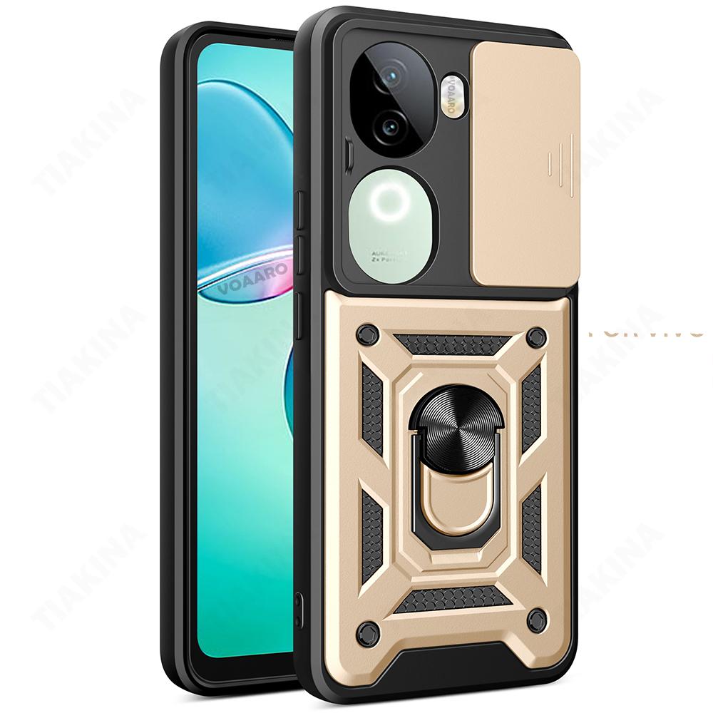 Slide Lens Armor Funda for Vivo IQOO Z9S 5G Global Case Magnetic Ring Stand Holder Cover for Vivo V40E 5G Global Case Back Capa