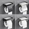 304 Stainless Steel Wall-Mounted Bathroom Shelf with Tissue Box & Toilet Paper Holder