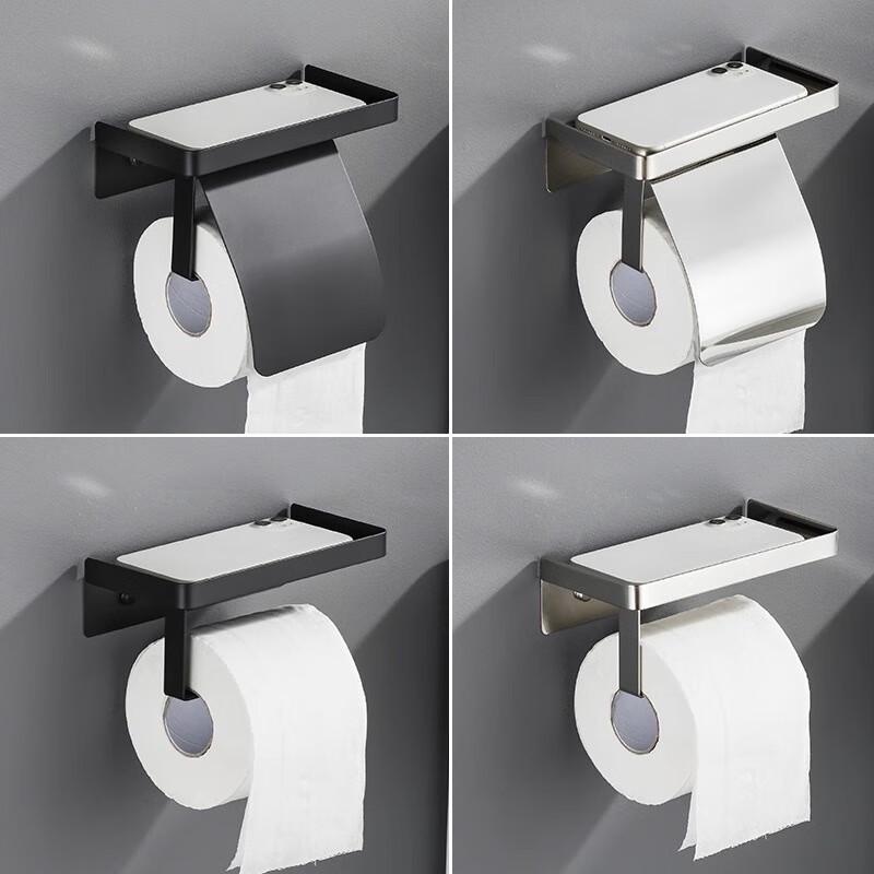 304 Stainless Steel Wall-Mounted Bathroom Shelf with Tissue Box & Toilet Paper Holder