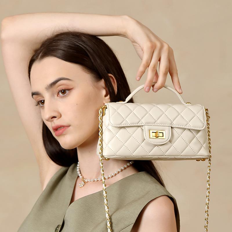 Small-flavor Chain Light Luxury Fashion Women's Genuine Leather Women's Bag New Style Single Shoulder Crossbody Bag Diamond Bag