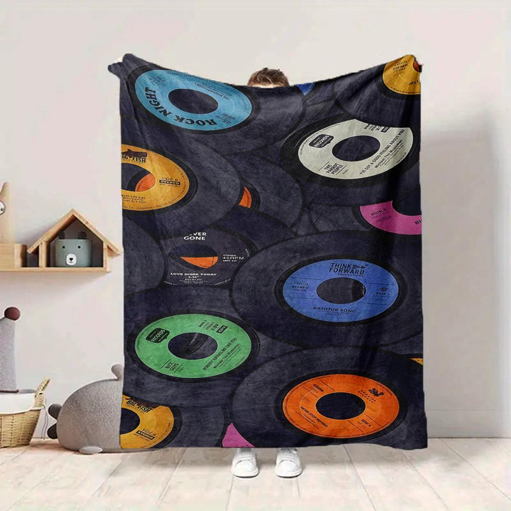 1pc Music Records Print Blanket   Lightweight Flannel Throw Blanket For Sofa, Bed, Living Room, Office, Outdoor Travel, Camping