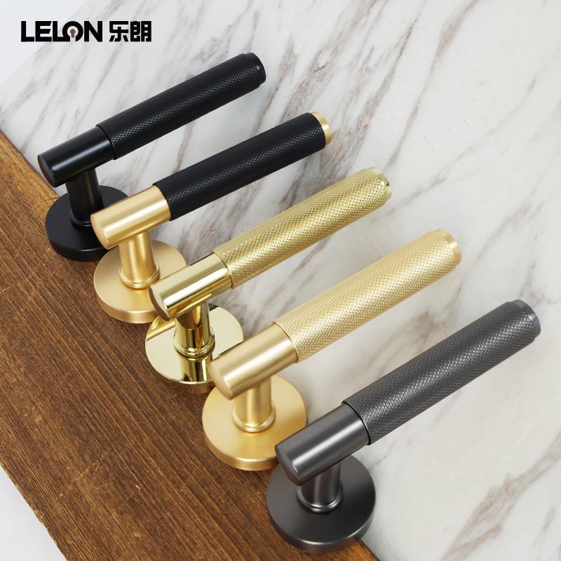 American Style Solid Gold Bedroom Door Lock with Knurled Handle