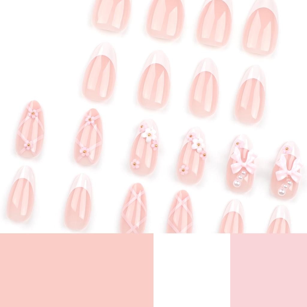 24 Stücke Süße Rosa Schleife Nail art Blume Französisch Weiß Tragen Versetzt Gestreiften Nagel Stück