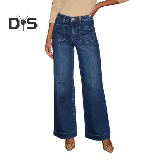 Damskie jeansy proste z wieloma kieszeniami, z wysokim stanem, zapinane na guzik i zamek błyskawiczny, spodnie w jednolitym kolorze, w stylu vintage, dżinsowe spodnie do noszenia na co dzień, do szkoły, do pracy