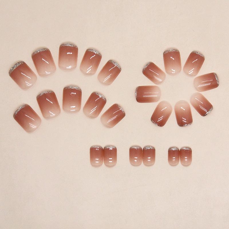 24 Pieces Short French Gradual Change Bean Paste Manicure Wearable Fake Nail Nail Patch Nail Removable Nail