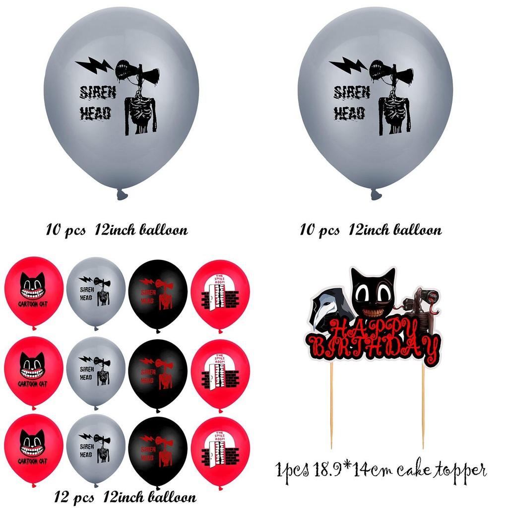 Scary Siren Head Cartoon Cat Horror Birthday Party Balloon Banner Cake Topper