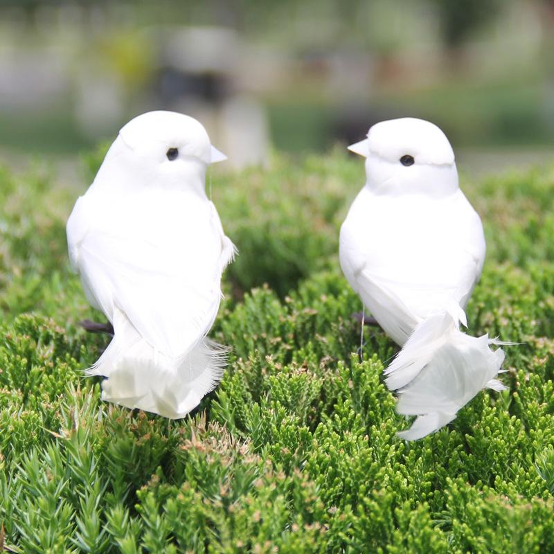 2Pcs White for PIGEON Ornament Decorative Fake White Dove with Metal Wire Simulated Feathered Birds for Home Garden