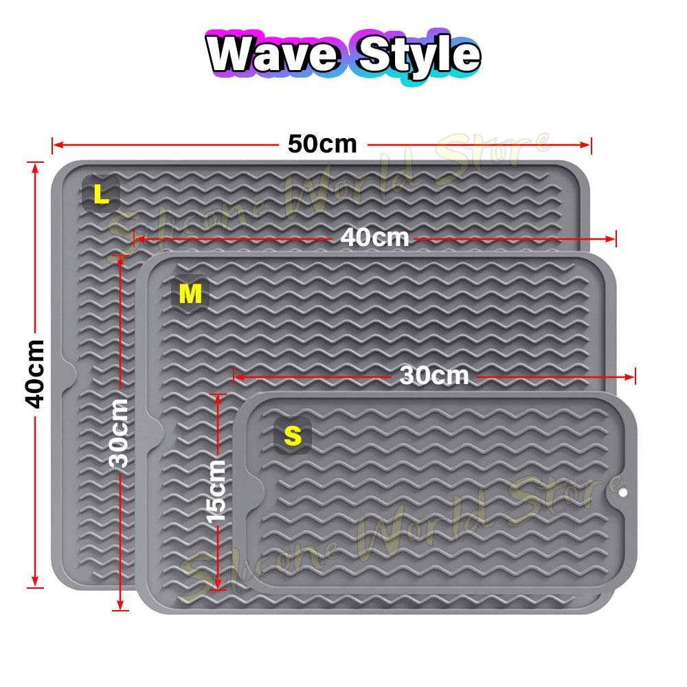 SW 1PC Wave Groove Drain Silicone Pad Multi Functional Draining Mat Kitchen Tableware Anti Slip Drying Mat Heat Insulation Pad