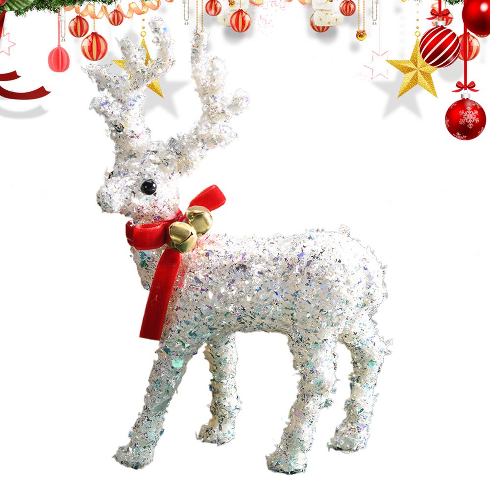 Christmas Deer Figurines Glittering Reindeer Sculpture Christmas Deer Decorations Indoor Wear Scarf For Home Winter Holiday