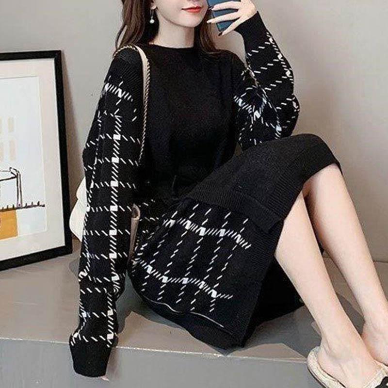 Dress for Woman Autumn Winter Cotton Plus Size Loose Casual Holiday Knitted Jumper Knee-length Long-sleeved Dresses